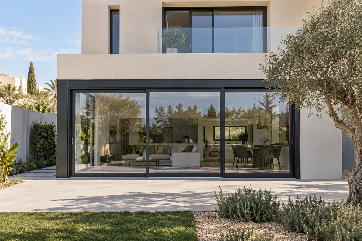 Façade vitrée en aluminium pour une maison