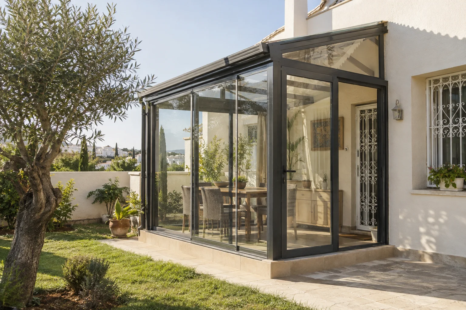Véranda vitrée avec structure en aluminium
